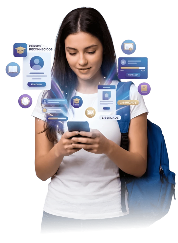 Aluna acessando a plataforma EDUNE pelo celular